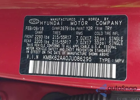 2018 Hyundai Kona Sel z USA, uszkodzony, nr VIN KM8K62AA0JU086295
